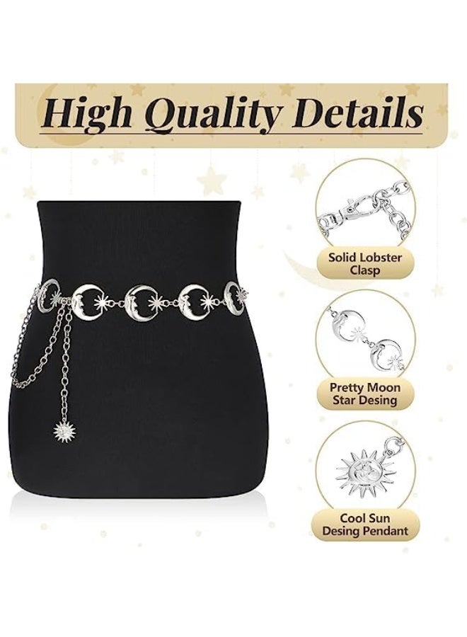 ChicAbode Waist Chain Belt for Women, Multiple Moon Star Body Chain, Metal Women's Chain Belts, Dress Goth Belt, Vintage Women's Belts, Body Jewelry - Image 4